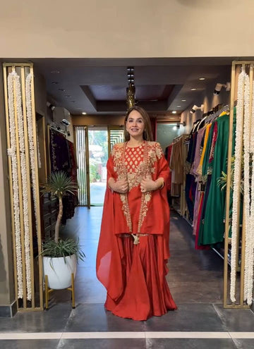 Running wear trending creap silk top sequence embroidery work and sarara with shurg