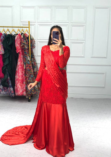 Charming Satin and Georgette Lehenga Saree