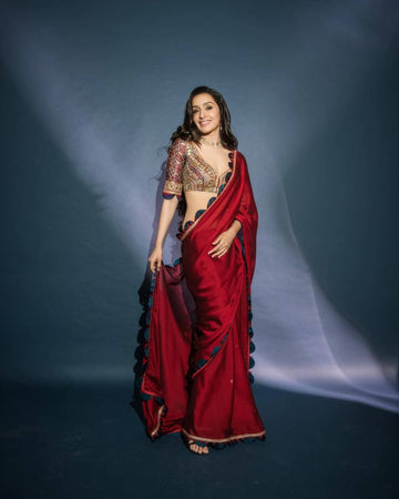 Graceful Pearl Moti Work Saree on Blooming Rangoli Fabric with Cutwork Border
