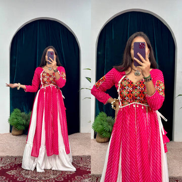 Traditional Embroidered Lehenga Choli Set with Canvas Patta and Lace Border