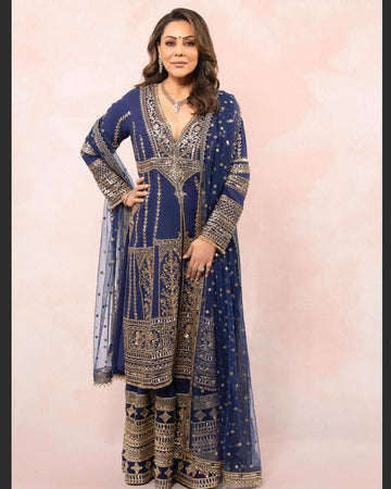 Georgette Embroidered Designer Suit Set with Matching Dupatta & Plazzo