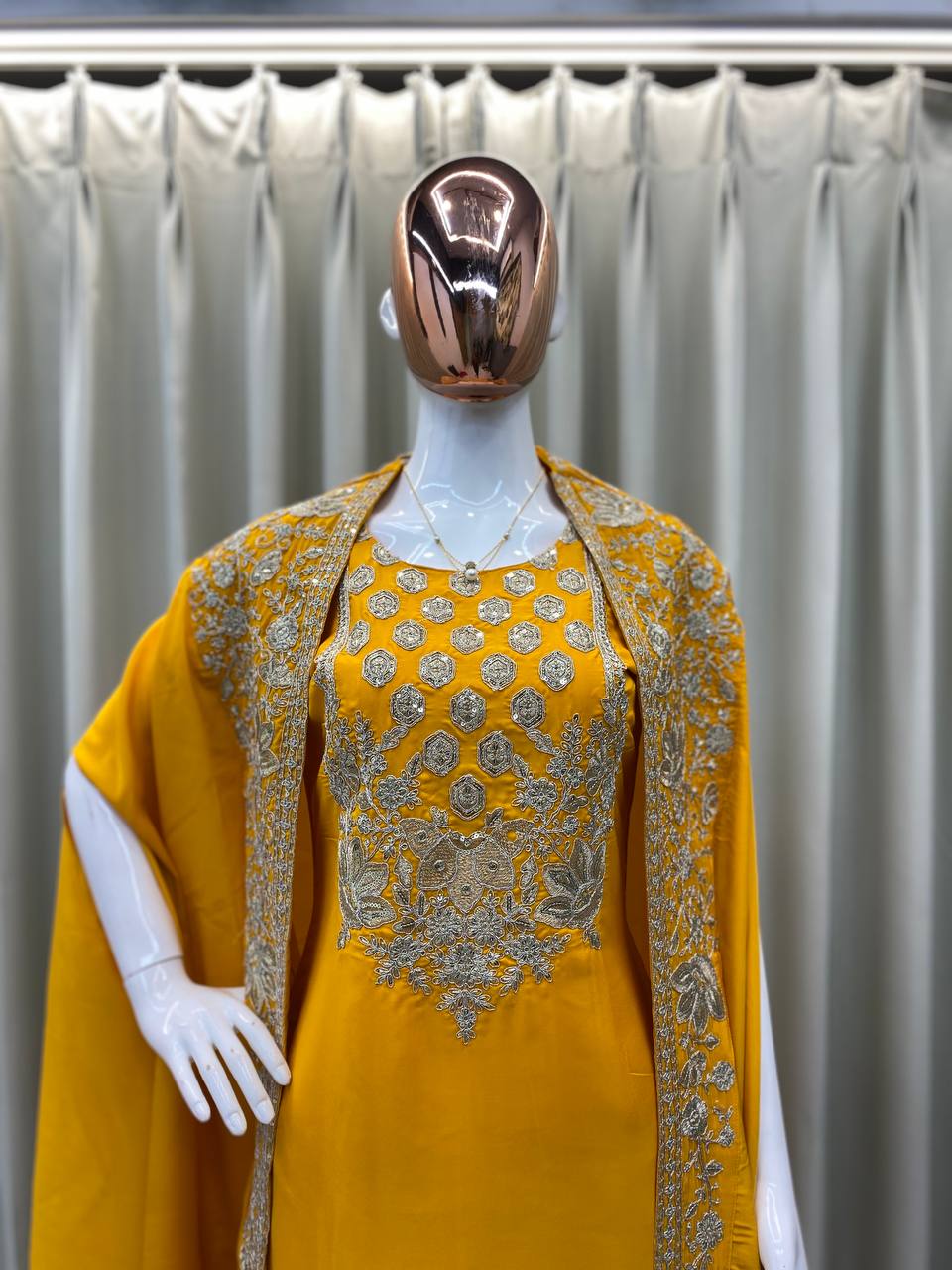 Running wear trending creap silk top sequence embroidery work and sarara with shurg