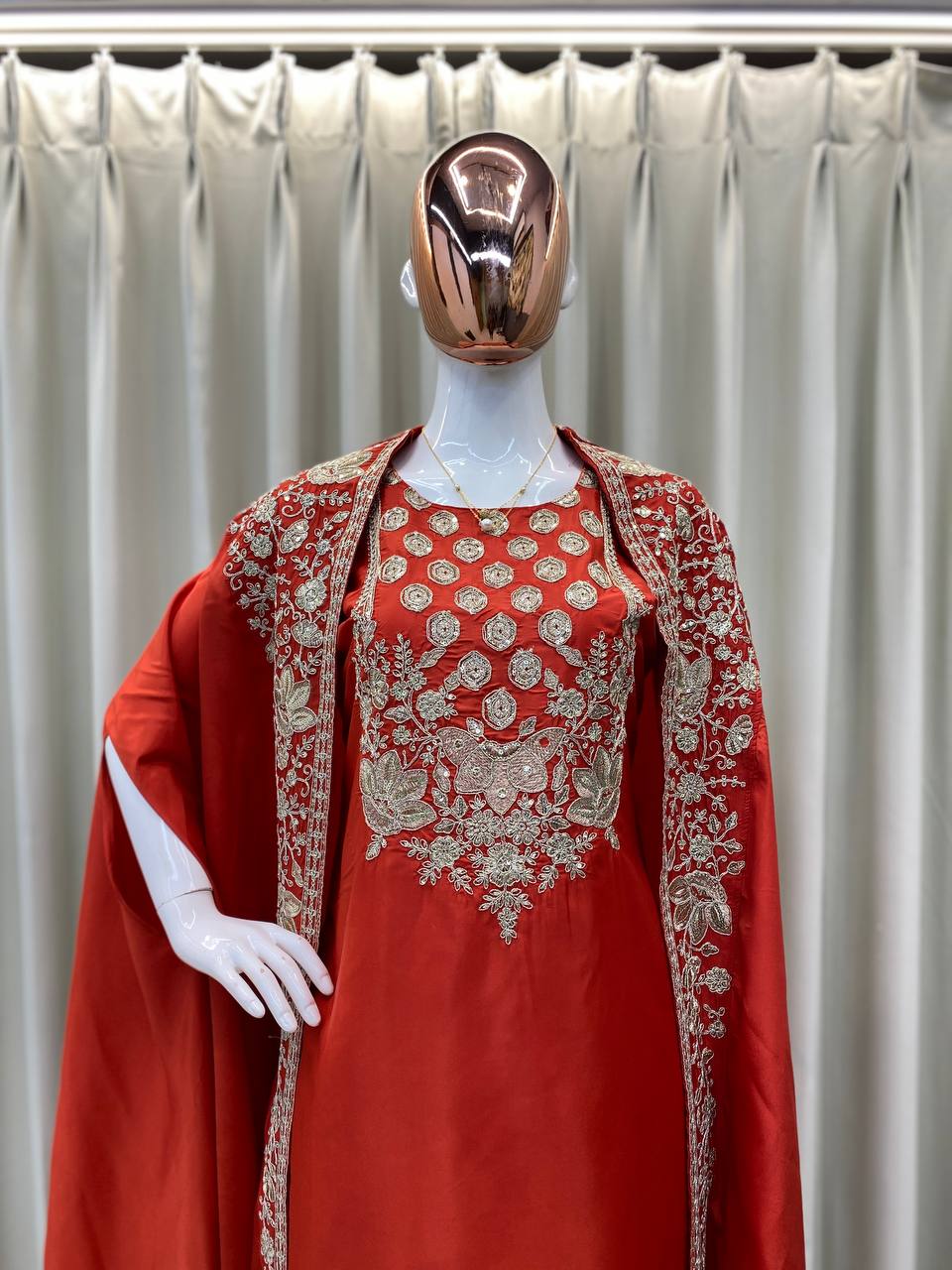 Running wear trending creap silk top sequence embroidery work and sarara with shurg