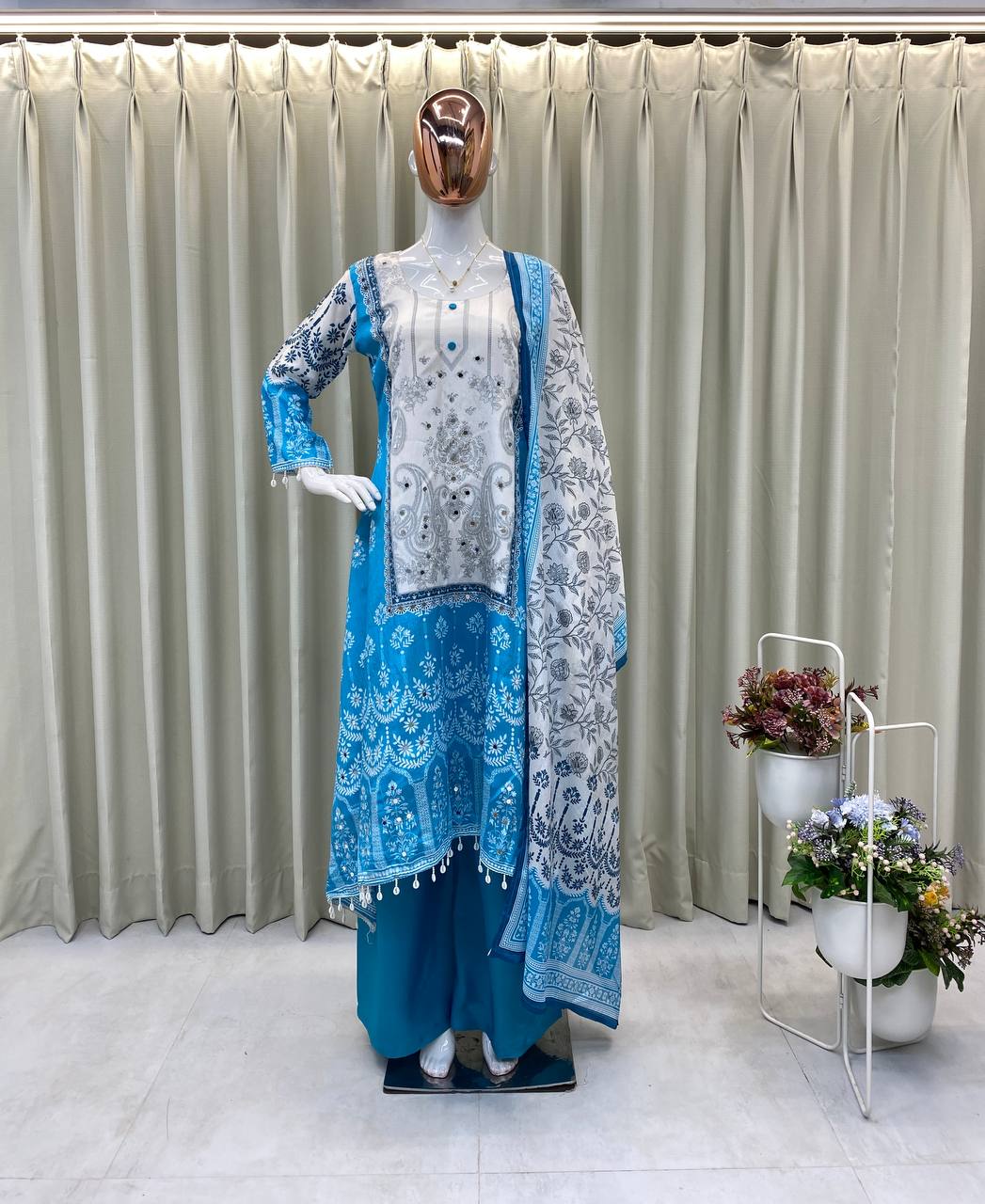 💫 Elegant Mirror Work Chinon Kurta Set With Dupatta 💫