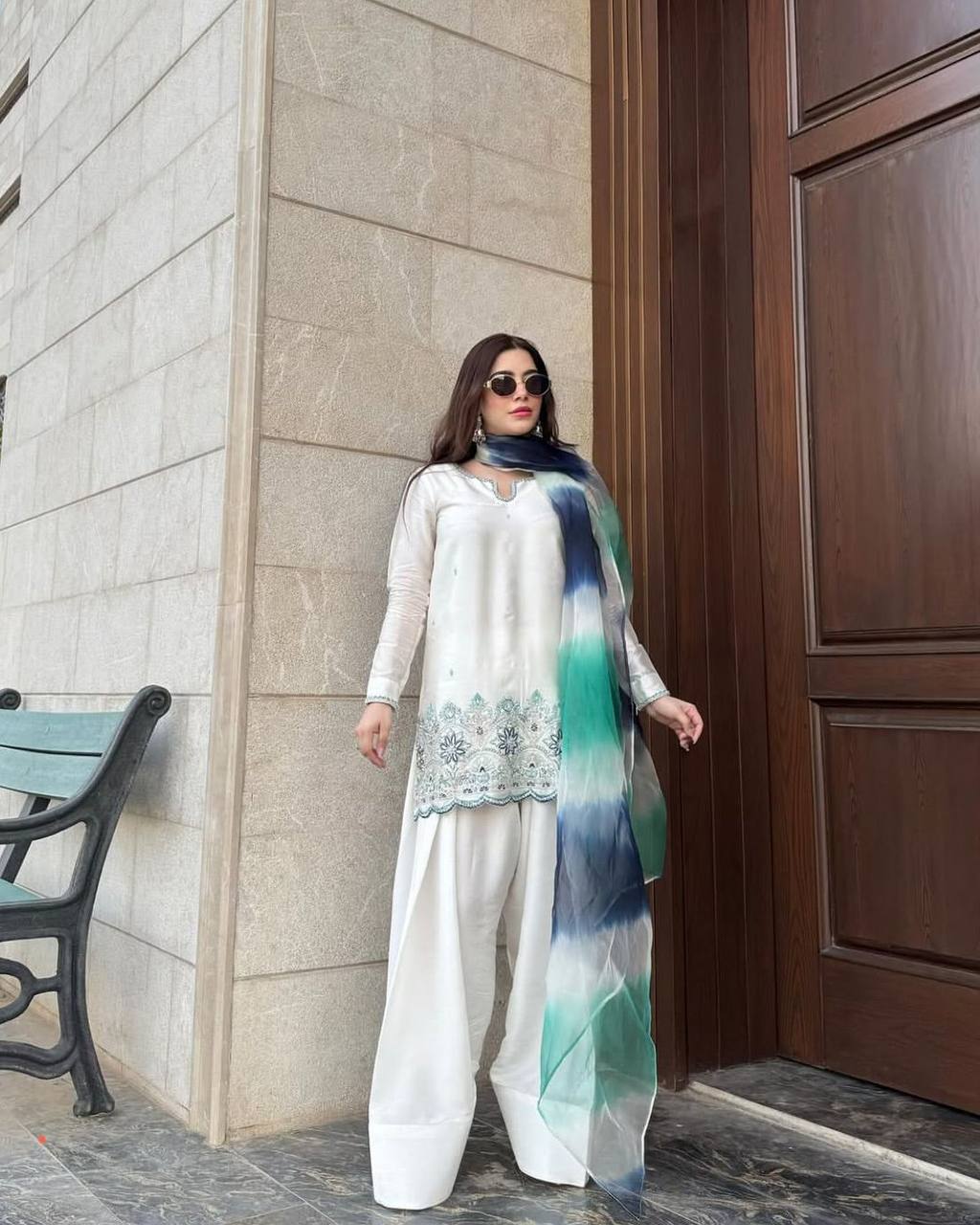 Designer Wear Exclusive Farsi Salwar Suit in Roman Silk with Embroidered Detailing