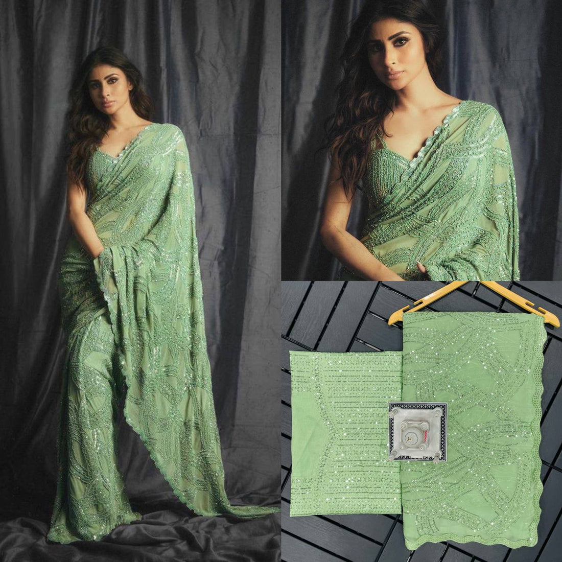Elegant Faux Georgette Saree with Sequin and Zari Embroidery, Featuring Cut Work Lace Border