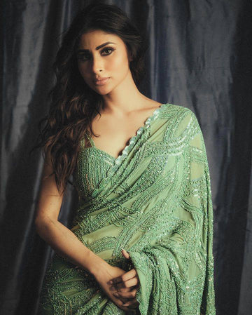 Elegant Faux Georgette Saree with Sequin and Zari Embroidery, Featuring Cut Work Lace Border