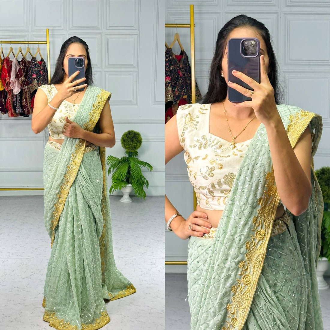 Luxury Georgette Lehenga Saree with 4 Meter Flair & Pallu