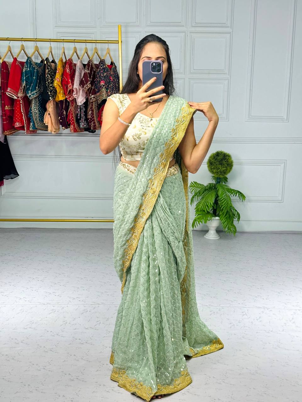 Luxury Georgette Lehenga Saree with 4 Meter Flair & Pallu