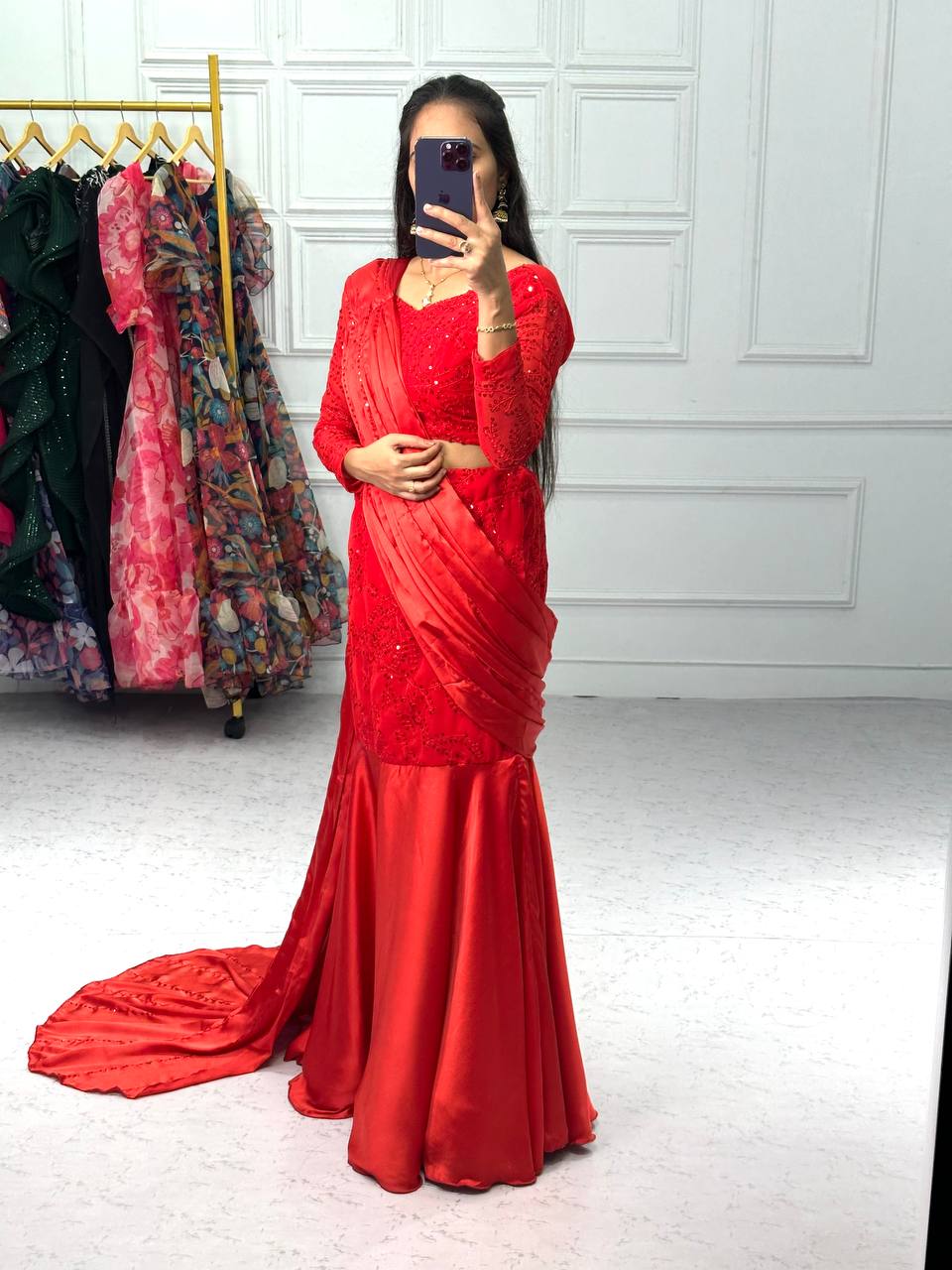 Charming Satin and Georgette Lehenga Saree