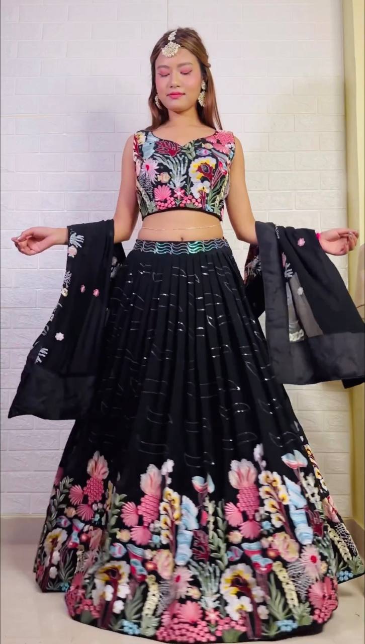Elegant Georgette Lehenga with Full Embroidery Work