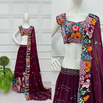 Elegant Georgette Lehenga with Full Embroidery Work (Maroon)