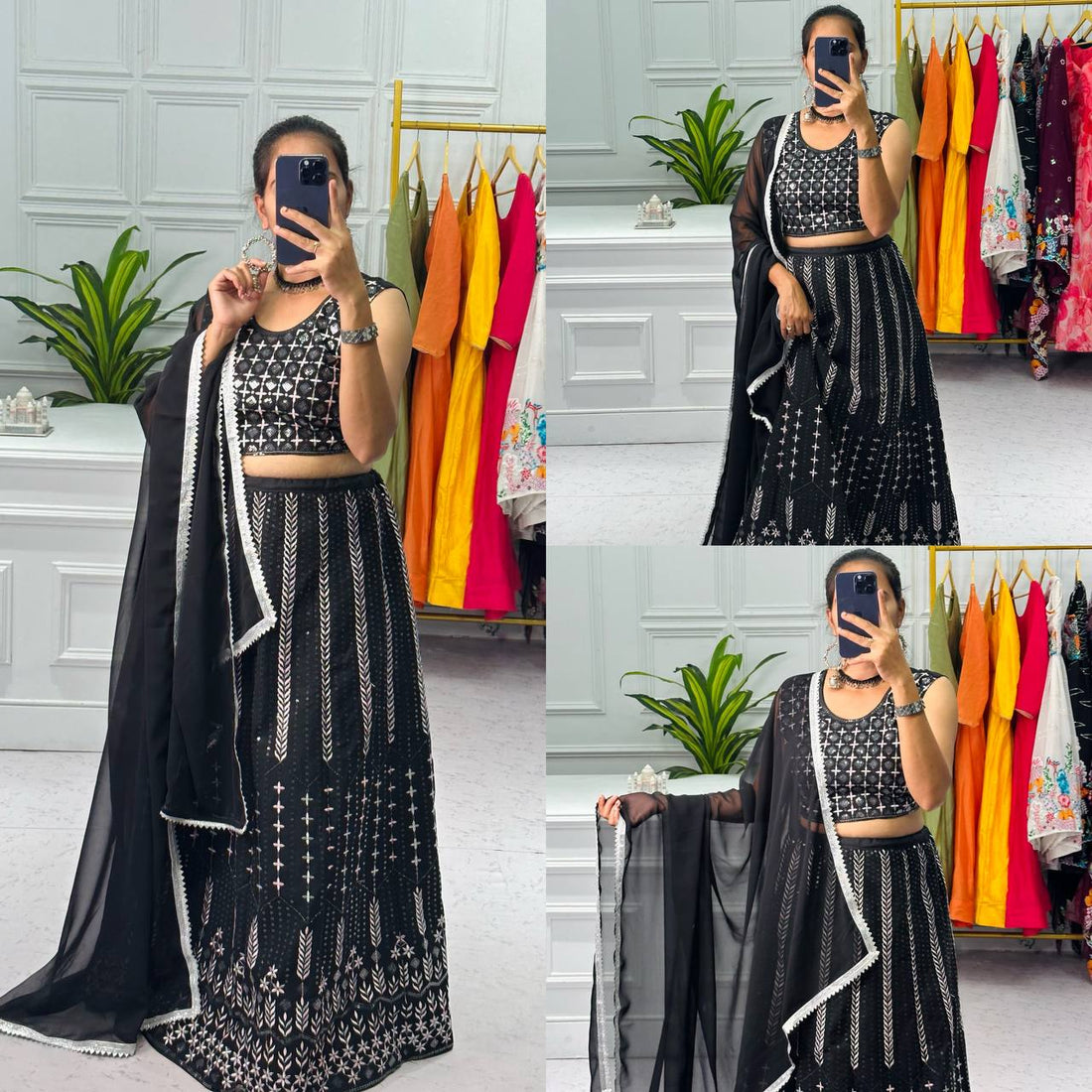 Elegant Heavy Georgette Lehenga with Multi-Thread Embroidery & Sequin Details