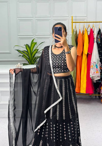 Elegant Heavy Georgette Lehenga with Multi-Thread Embroidery & Sequin Details