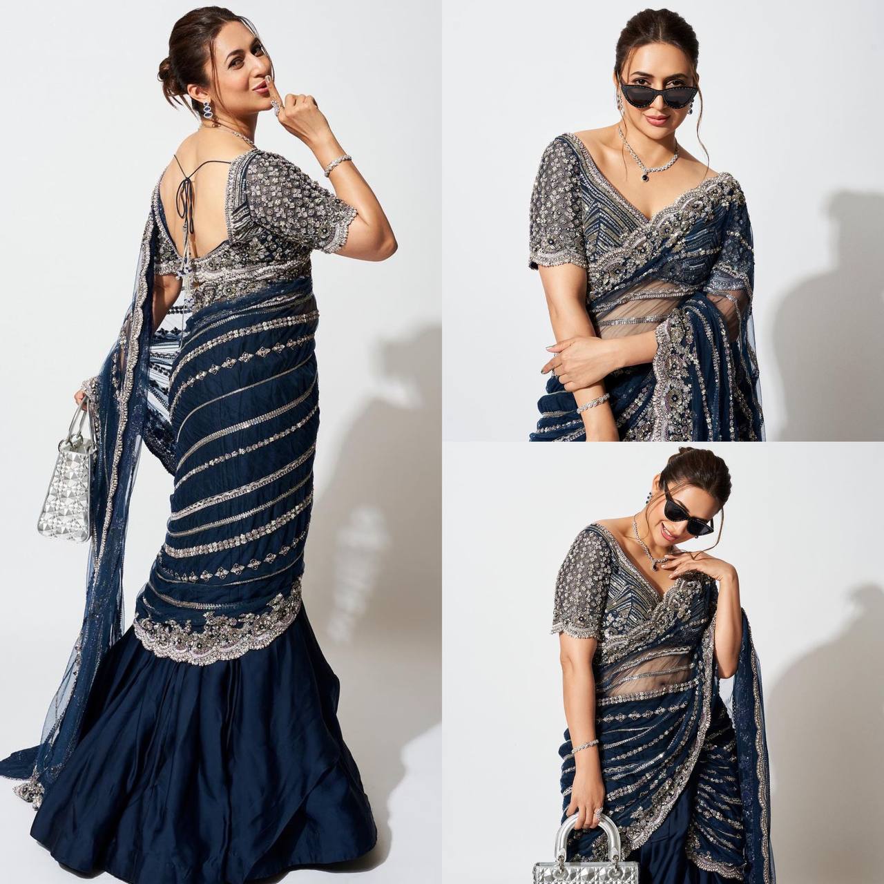 Embroidered Blooming Vichitra Lehenga Saree with Full Embroidery Dupatta & Matching Blouse