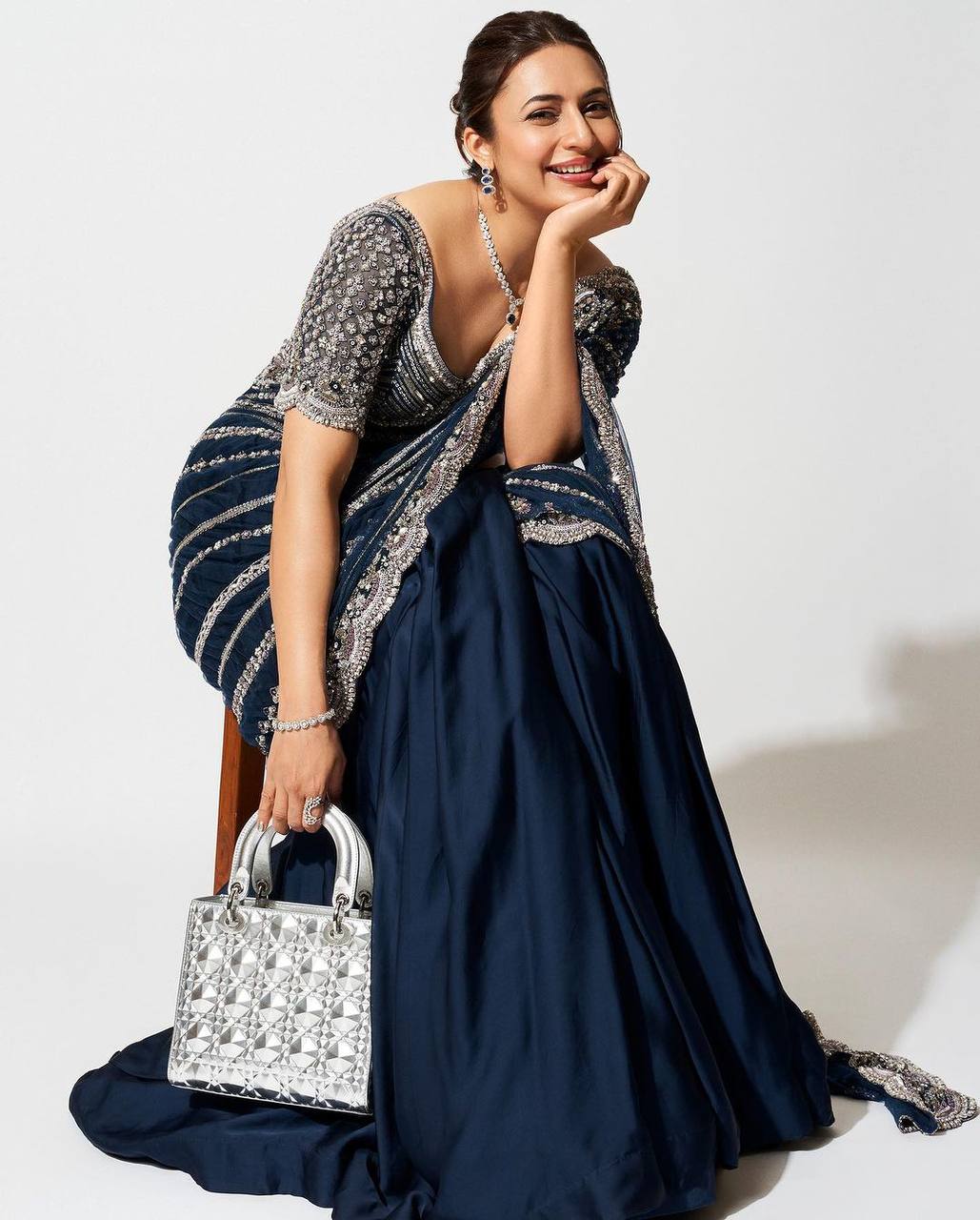 Embroidered Blooming Vichitra Lehenga Saree with Full Embroidery Dupatta & Matching Blouse