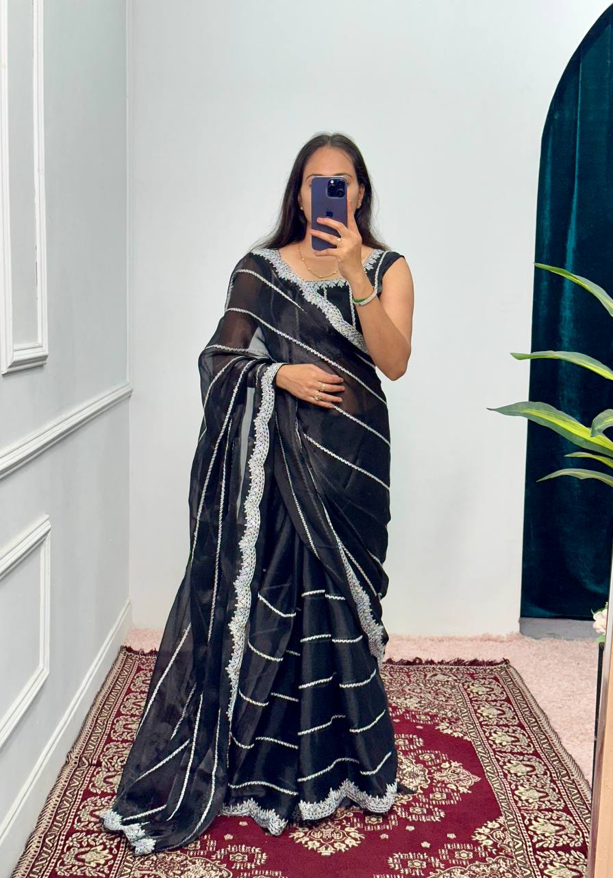 Designer Embroidered Burberry Saree (Black)
