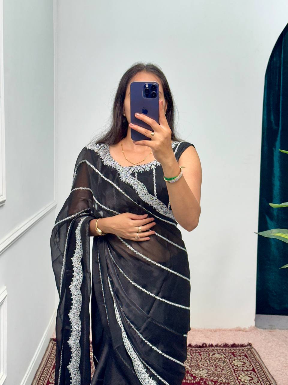 Designer Embroidered Burberry Saree (Black)