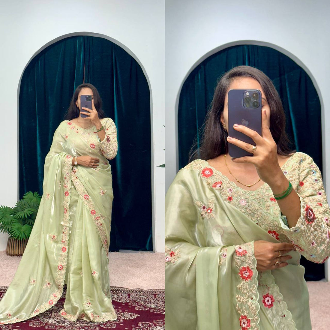 Elegant Jimmy Choo Saree with Cotton Thread & Sequin Embroidery