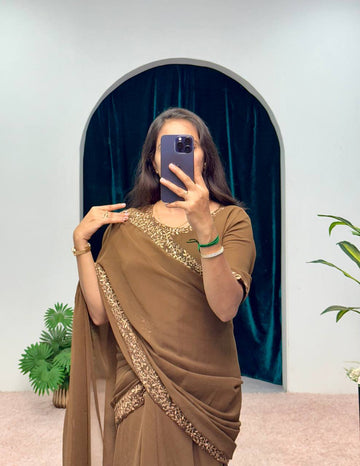 Designer Embroidered Kurti Set with Palazzo, Lace Dupatta & Organza Shrug