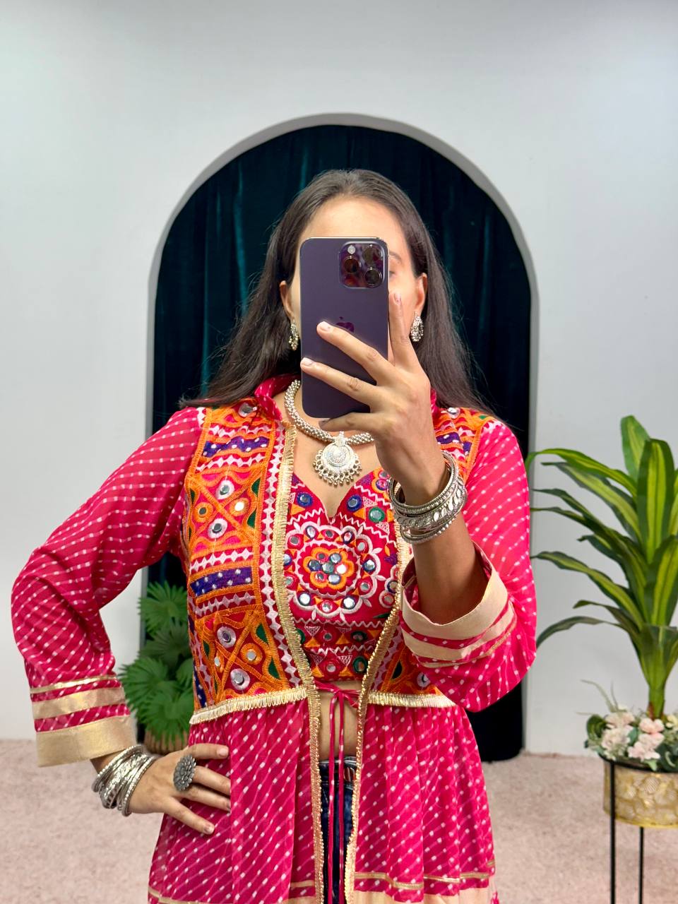 Elegant Faux Georgette Embroidered Shrug with Heavy Work Blouse (Pink)