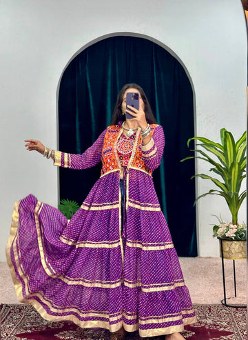 Elegant Faux Georgette Embroidered Shrug with Heavy Work Blouse (Purple)