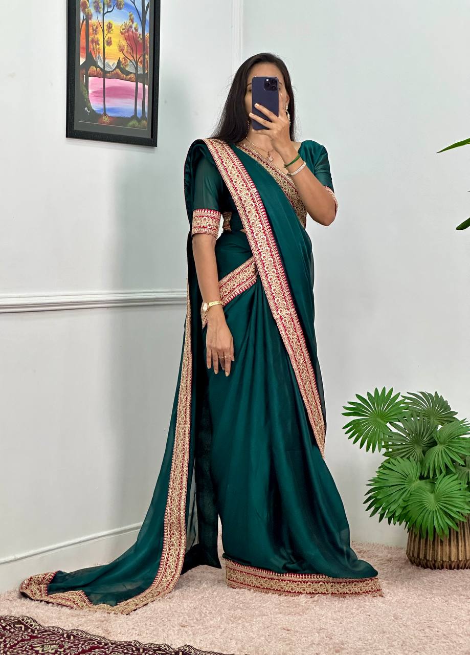 Traditional Blooming Rangoli Saree with Pocket & Embroidered Lace Border