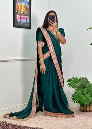 Traditional Blooming Rangoli Saree with Pocket & Embroidered Lace Border