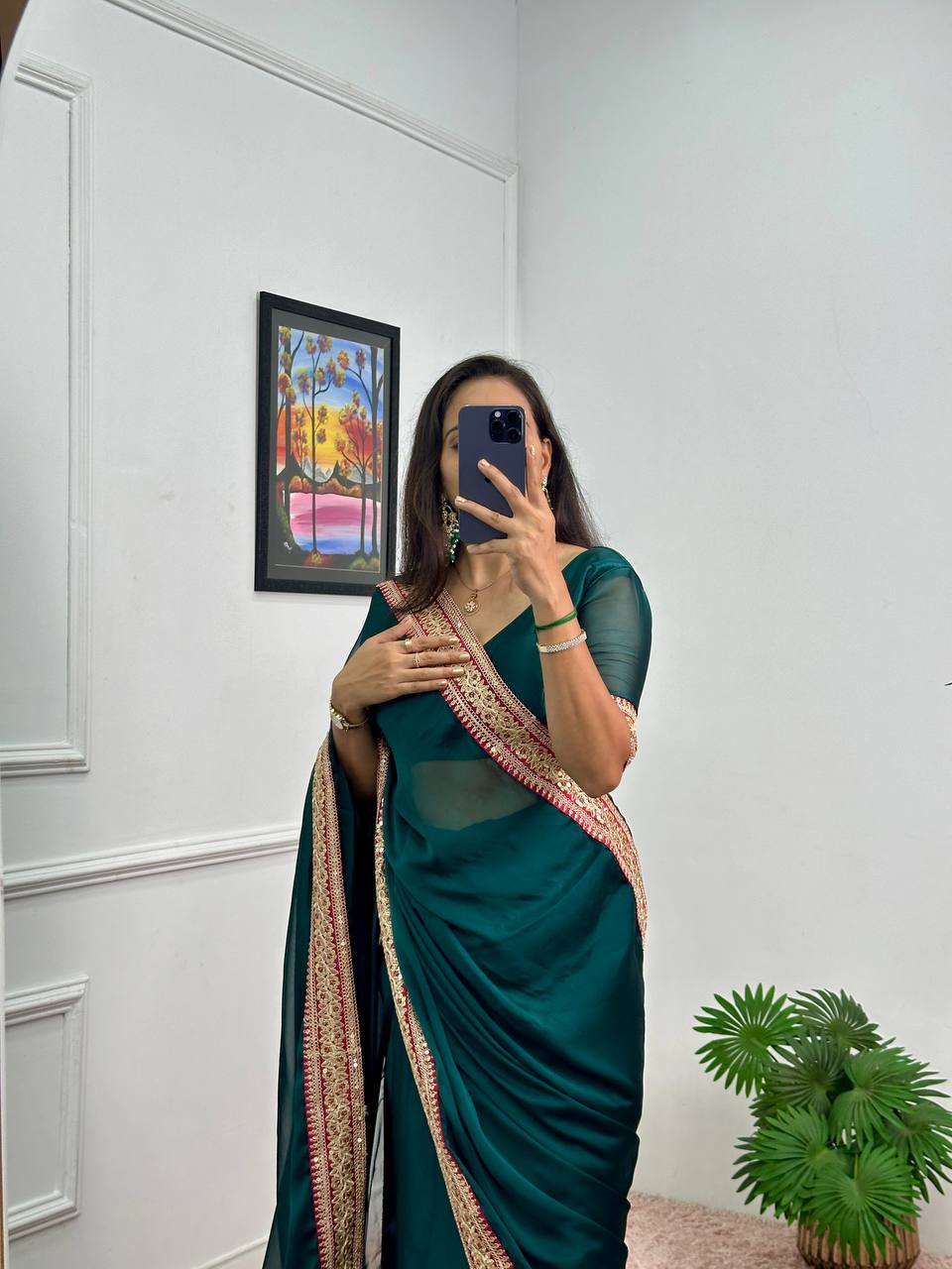 Traditional Blooming Rangoli Saree with Pocket & Embroidered Lace Border