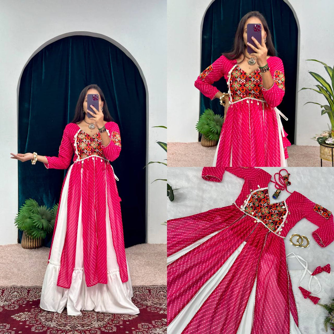 Traditional Embroidered Lehenga Choli Set with Canvas Patta and Lace Border