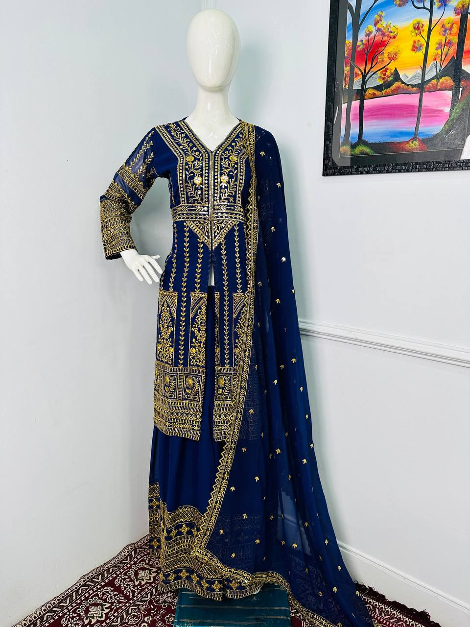 Georgette Embroidered Designer Suit Set with Matching Dupatta & Plazzo