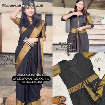 Chinon Zari Patta Ready-to-Wear Saree Gown with Zip & Go Style