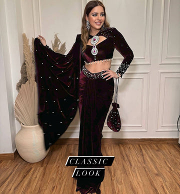 Drape Lehenga Saree ST-1082 (Brown)
