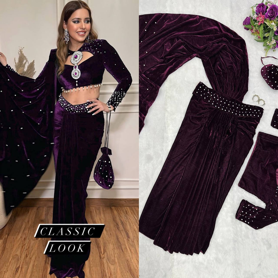 Drape Lehenga Saree (Purple) RT-1082