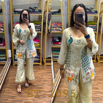 Embroidered Chimmar Co-Ord Set with Fancy Lace and Mirror Work