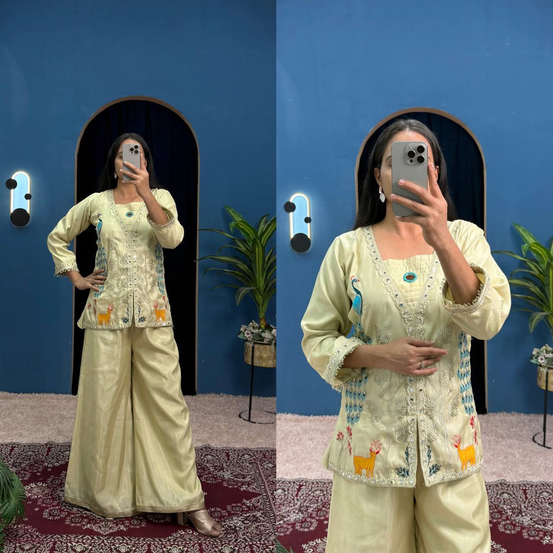 Embroidered Chimmar Co-Ord Set with Fancy Lace and Mirror Work